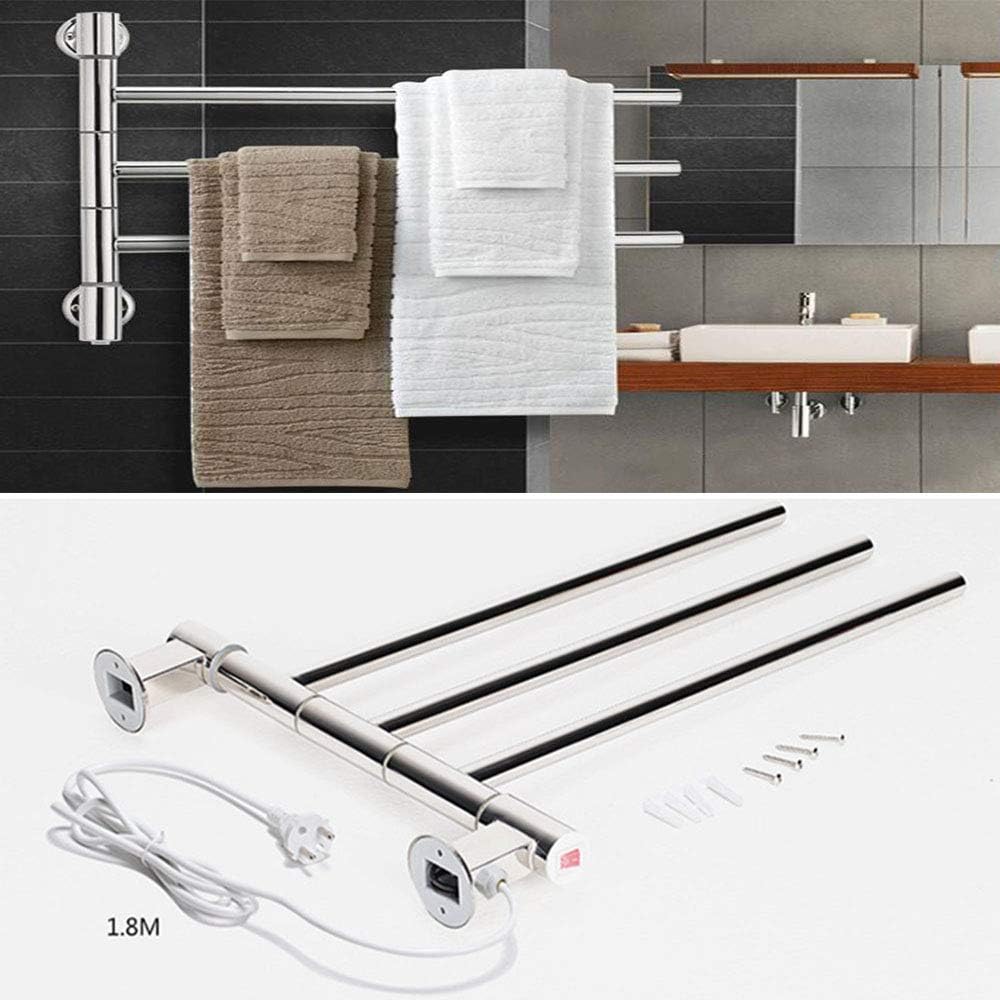 Hot Towel Warmer Wall Bathroom Radiator Electric Heated Towel Warmer Swivel Rail Heated Drying with 4 Arms Space Saving - Silver