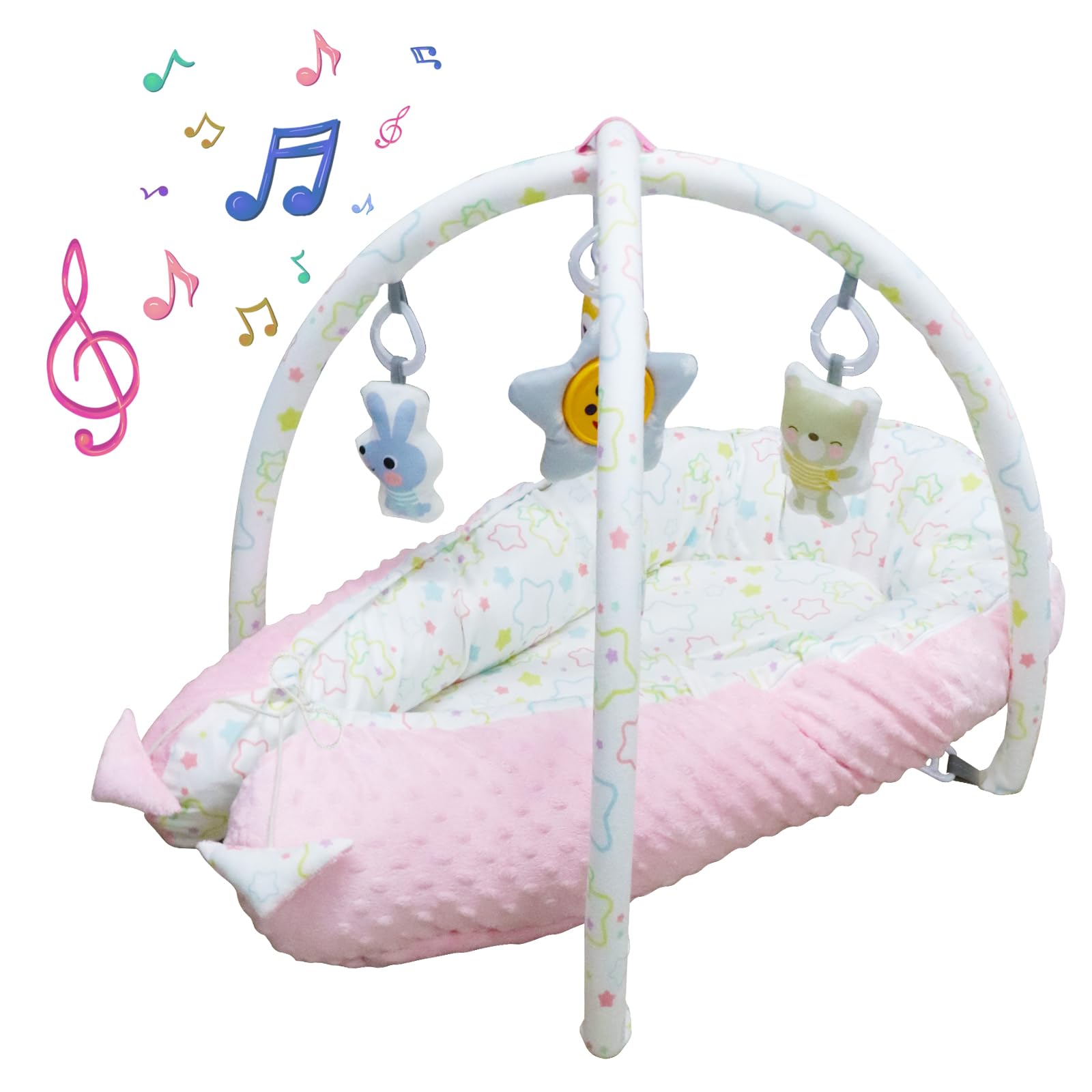 SOWISEOPT Baby Lounger for Newborn, Breathable & Portable Cotton Infant Nest for 0-24 Months Babys with Bils Cover. Adjustable Soft Cosleeper Baby Lounger for Travel (Colorful Stars)