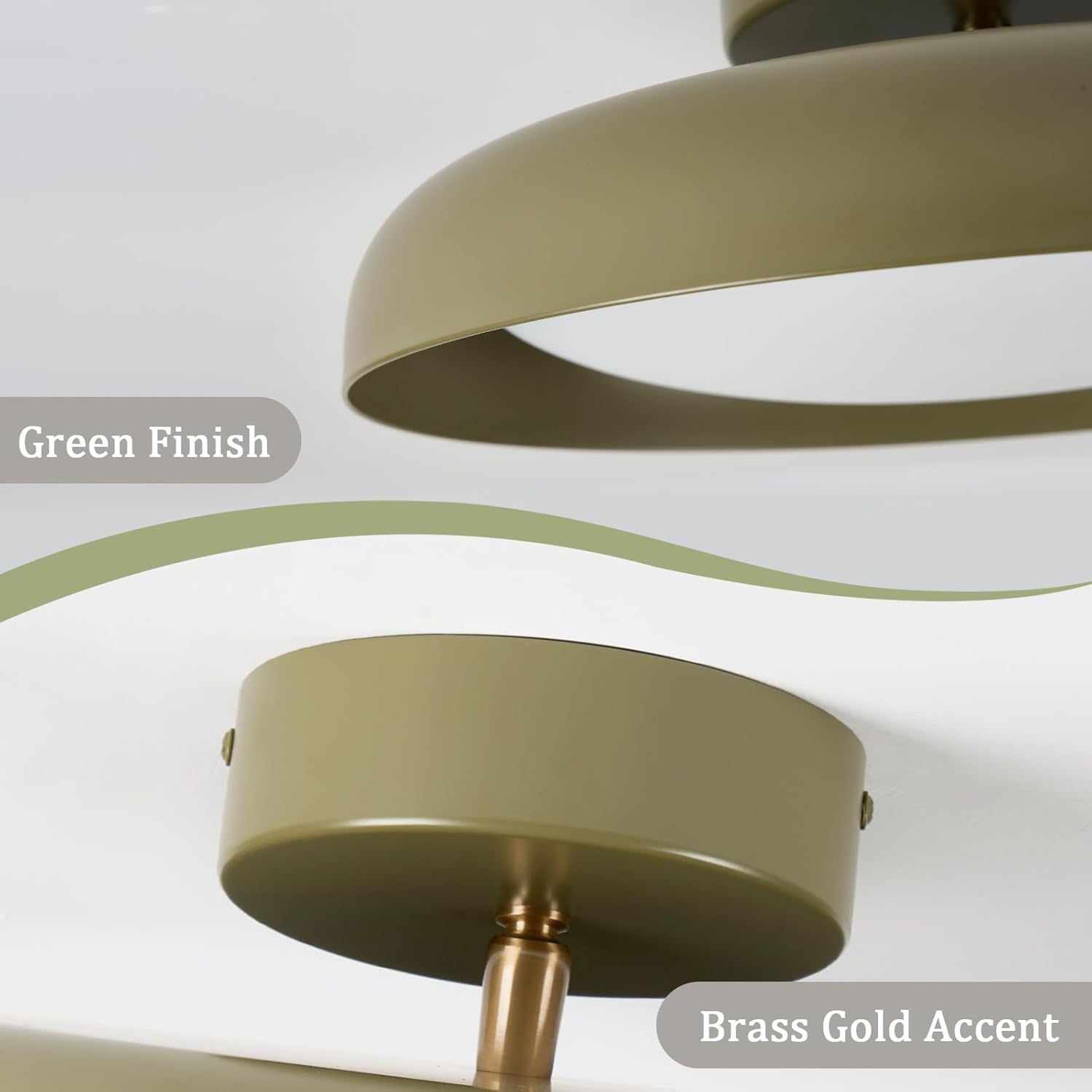 BISAMIYA Modern LED 12.6 inch Ceiling Light, Adjustable Semi Flush Mount Ceiling Light Fixture, Brass Accent, for Hallway, Kitchen, Entryway, 18W 3000K Warm White