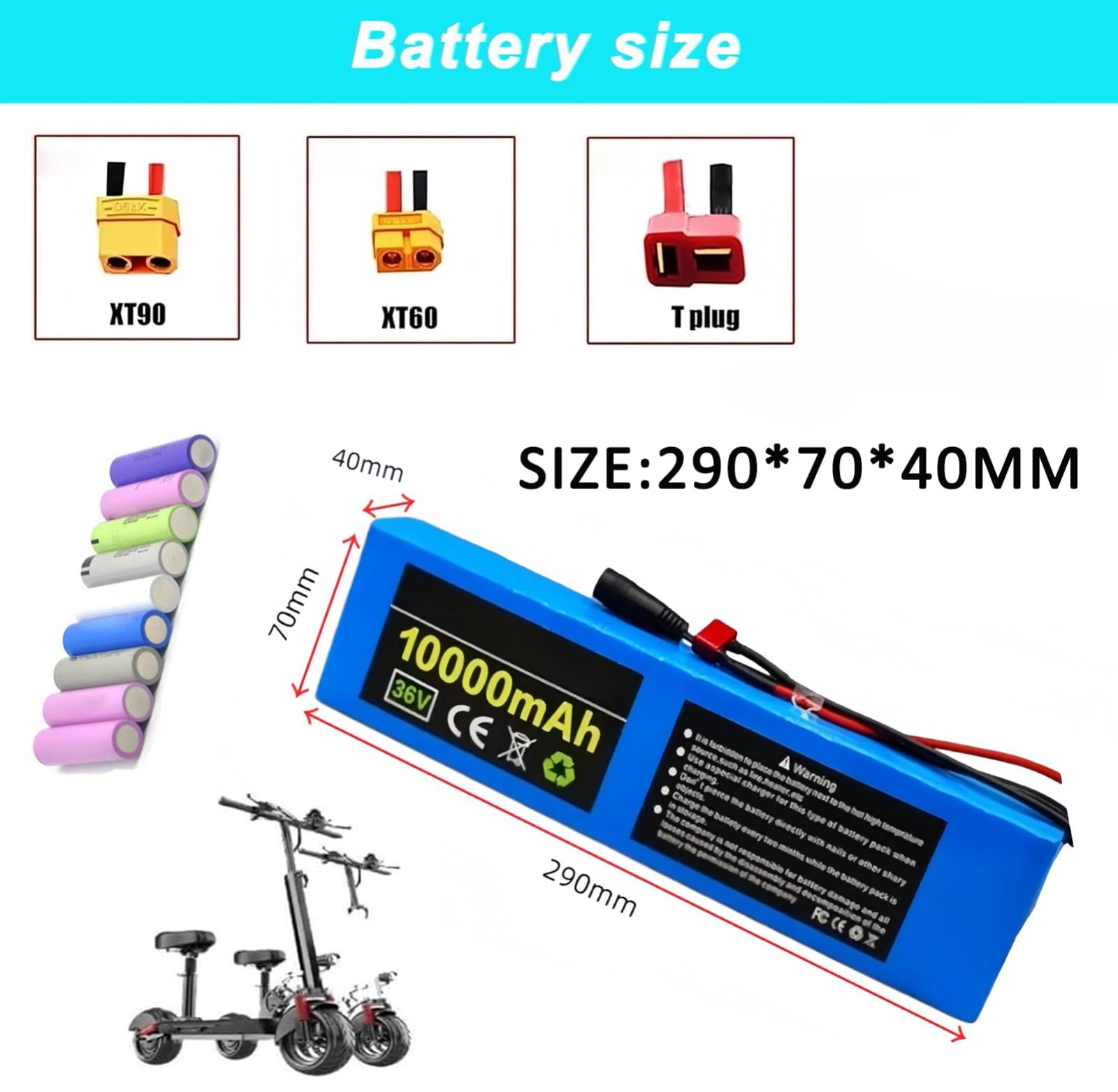 Batterie pour Vélo Électrique 36 V 10 Ah, Batterie Lithium-ION avec Protection BMS Intégrée, Batterie Étanche pour Trottinette Électrique Et Kart Électrique