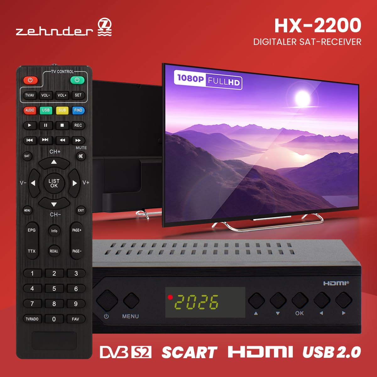 Zehnder HX 2200 Sat Receiver HD fähig Full HD Digital Sat-Receiver HDMI