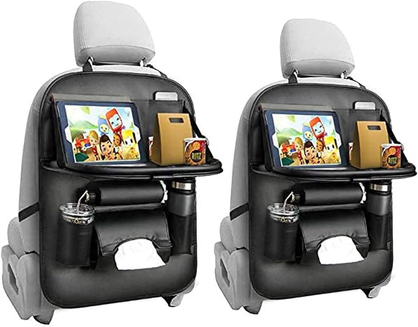 Backseat Car Organizer, Kick Mats Back Seat Protector with Touch Screen Tablet Holder, Car Back Seat Organizer for Kids, Car Travel Accessories, Kick Mat with 8 Storage Pockets (Pack of 2)