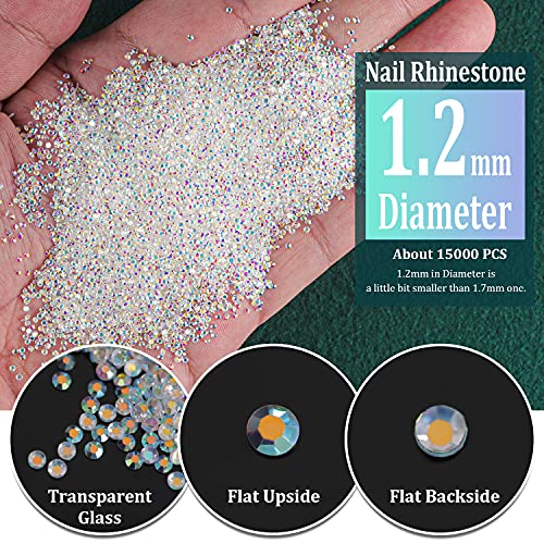 15000Pcs Ultra Mini 1.2Mm Ab Diamond Beads Glass Sand Shine Rhinestones Iridescent Crystals Long Lasting Like Swarovski For Nail Art 3D Decorations Diy Crafts With 2Pcs Triangle Trays By Belleboost #TOP1