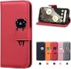 CASAFUNY Smartphone Case for Google Pixel 7 Pro, Notebook Style, Card Storage, PU Leather, Horizontal Stand Feature, Phone Cover, Red Cat