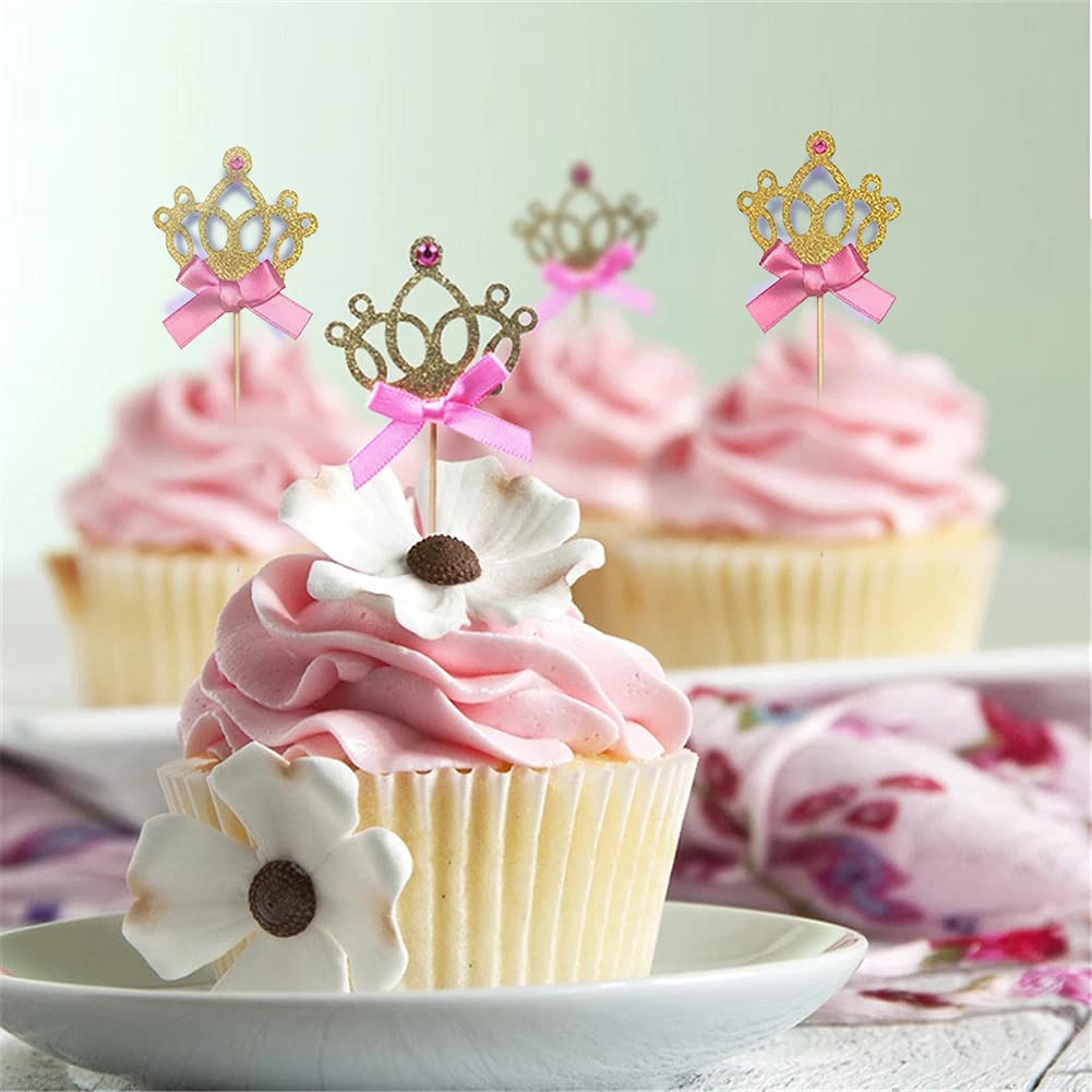 24 stuks gouden glitter koningin kroon cupcake toppers kroon taart toppers kroon cupcake decors voor prinsessenfeest decoraties voor verjaardag baby shower bruiloft