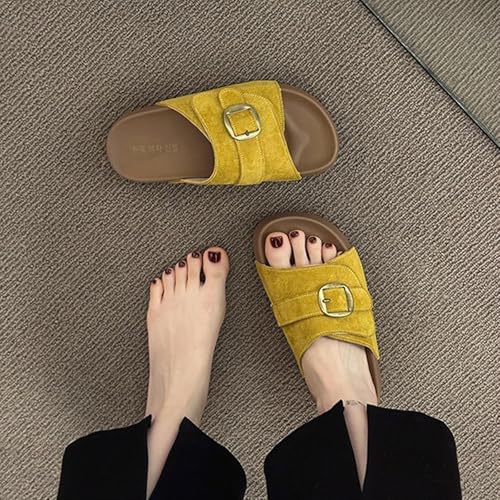 No-slip Platform Suede Mule Sandals Women Footbed Leather Casual Fall Shoes with Adjustable Straps and Open Toe Wedges2