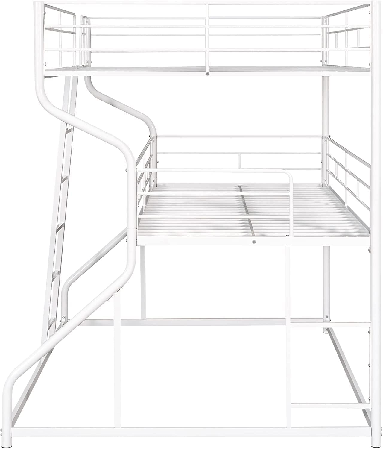 DNYN Full XL Over Twin XL Over Queen Size Triple Bunk Bed for Kids/Teens/Adults Bedroom,Metal Stucture Bedframe w/Safety Guardrail & Ladder,No Box Spring Need & Space Saving Design, White
