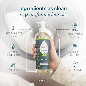 Puracy Laundry Detergent - Enzyme-Powered Liquid Laundry Detergent Concentrate, Natural Laundry Detergent Seen on TikTok, Non-Toxic (Free & Clear, 48 fl oz, Pack of 2, and 16 fl oz)