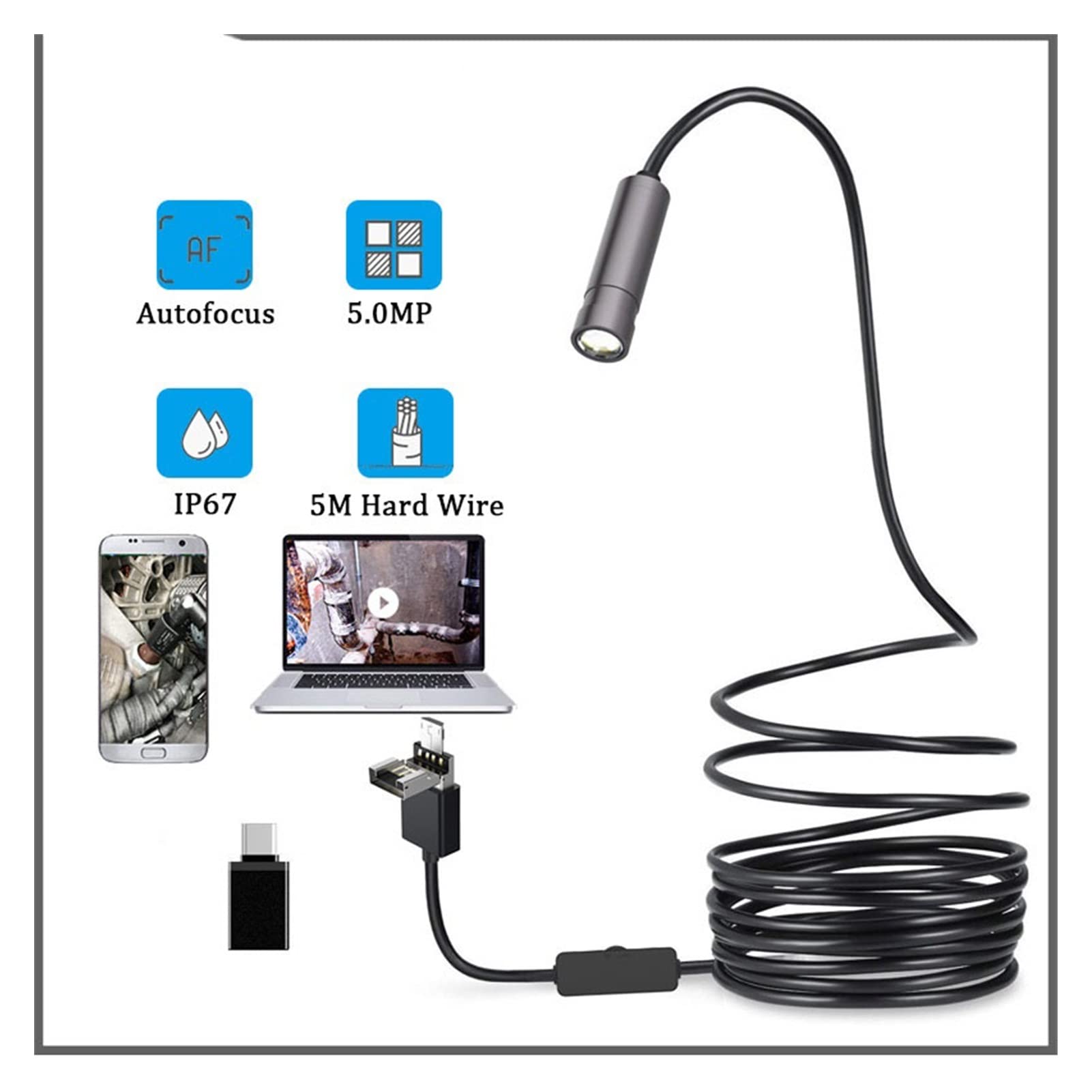 Amazon | デジタル内視鏡、ボアスコープ 5.0mp 3 in 1 USB内視鏡カメラ