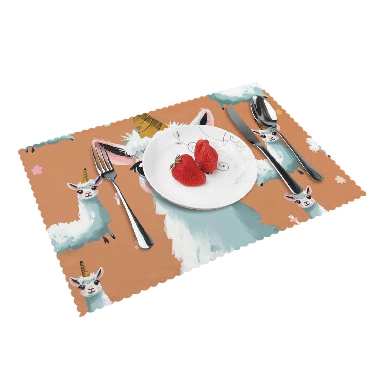 Cute Llama Printed Placemat Heat Resistant Place Mats Set of 4 PCS Washable Kitchen Table Mats, 12x18 Inch
