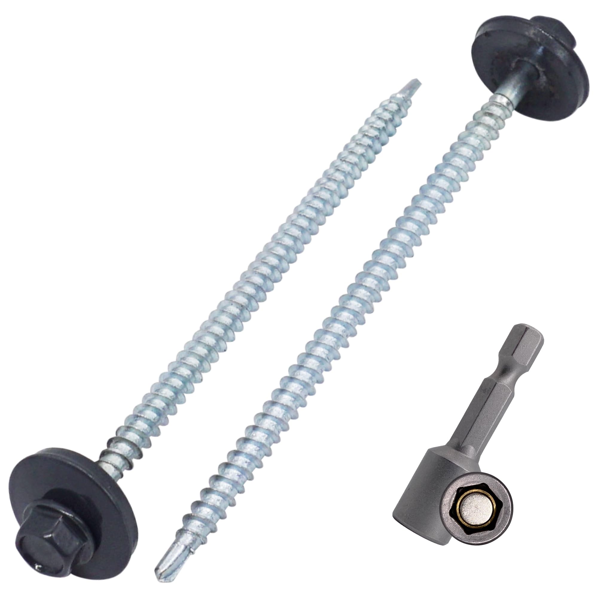 SKIR'CO (100 pcs) Painted Roofing Screws 4.8 x 100 mm, Hex Head, Self-Drilling Screws With EPDM Washers (Anthracite Grey, RAL 7016)