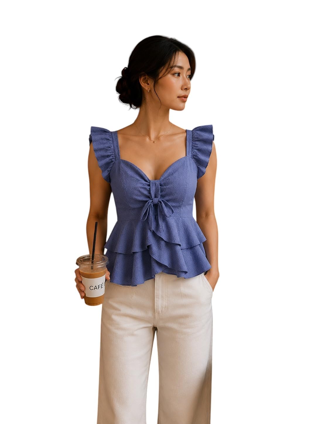 CRAMPLE®Women's Sage Ruffle Sleeve Peplum Top with Bow Detail-picture-50