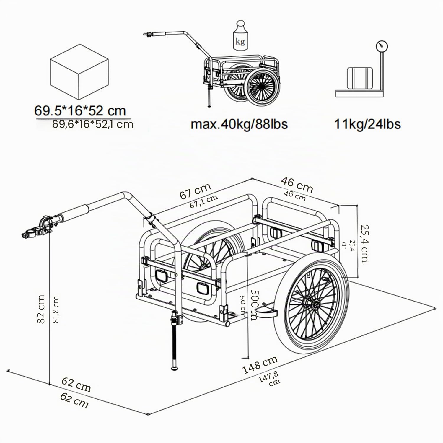 Tiggo City Porter Remorque de vélo pliable 2 en 1 transporteur