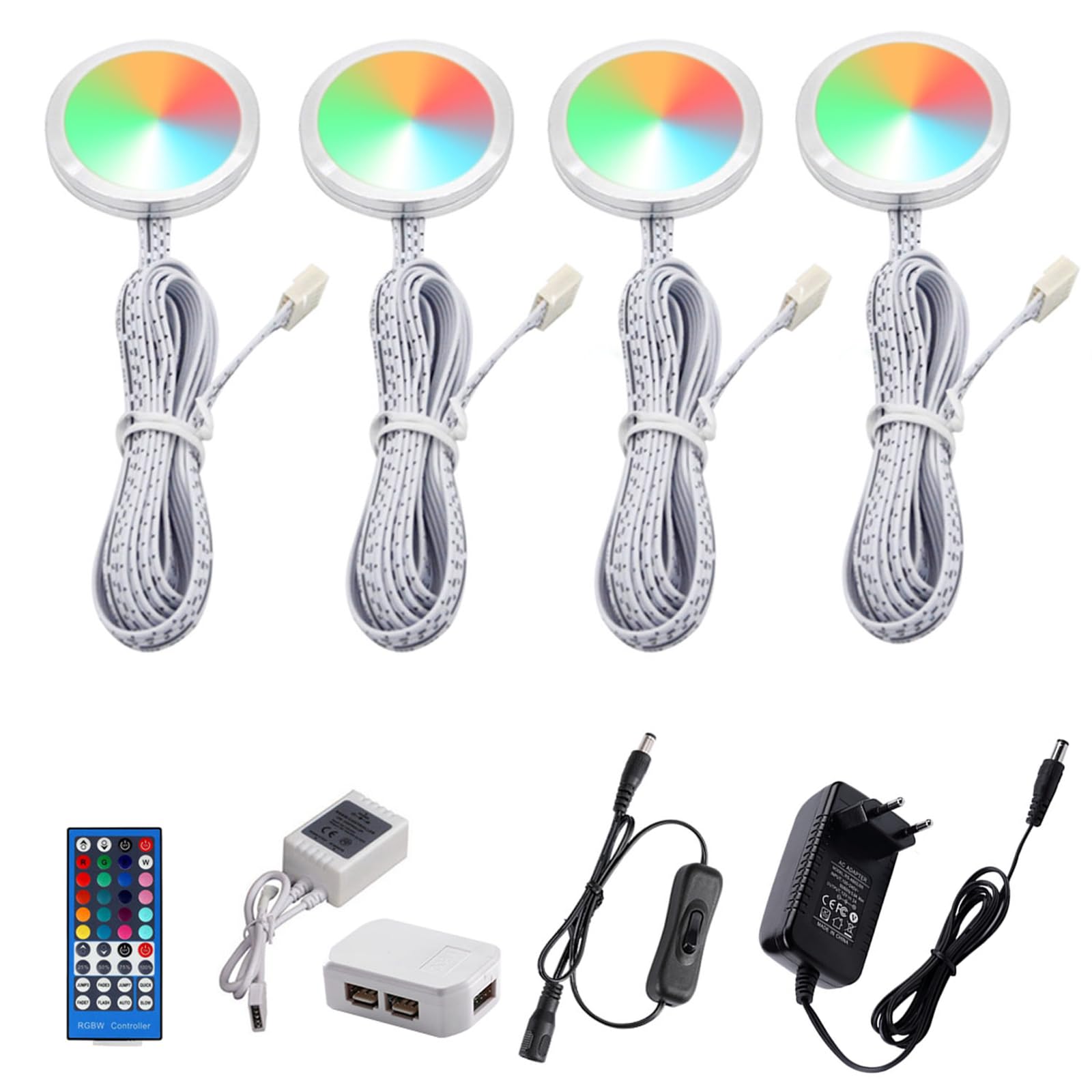 AIBOO Lampada da incasso RGB da cucina a LED con telecomando, rotonda, per armadio, dimmerabile, per vetrine, TV, scaffali, armadio, camera da letto, sala giochi (4)