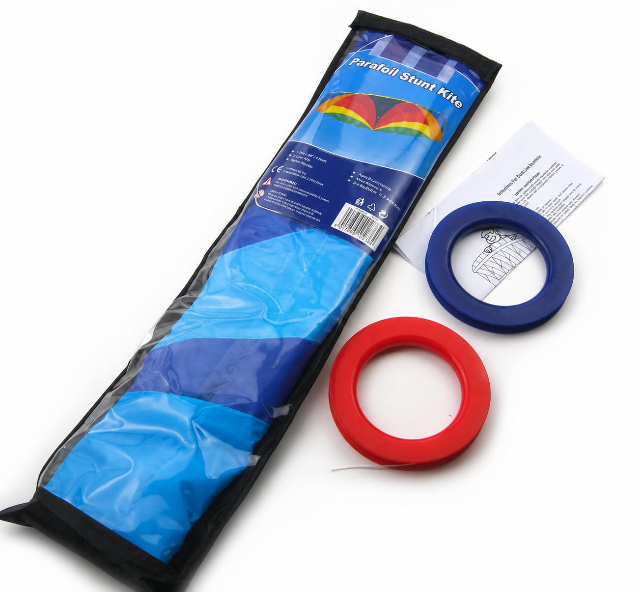 Blue Dual Line Stunt Kite 1.2M Control Kite with Handles & Lines – Easy Fly Beginner Power Kite No Frame Nylon Sail – Outdoor Beach Garden Park Flying Kite with Storage Bag for Kids & Adults