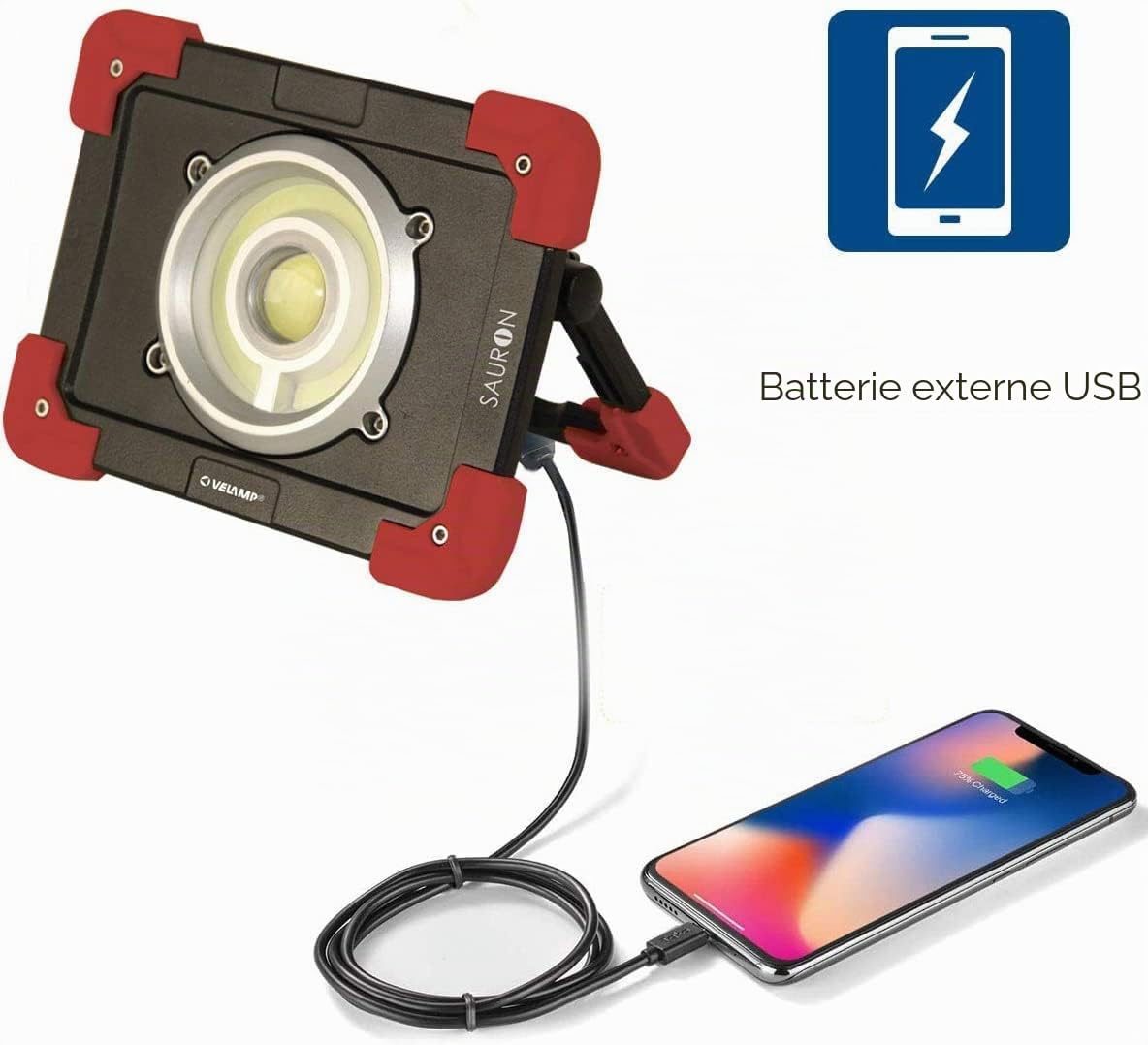 Velamp Sauron Projecteur rechargeable LED 20 W, rouge