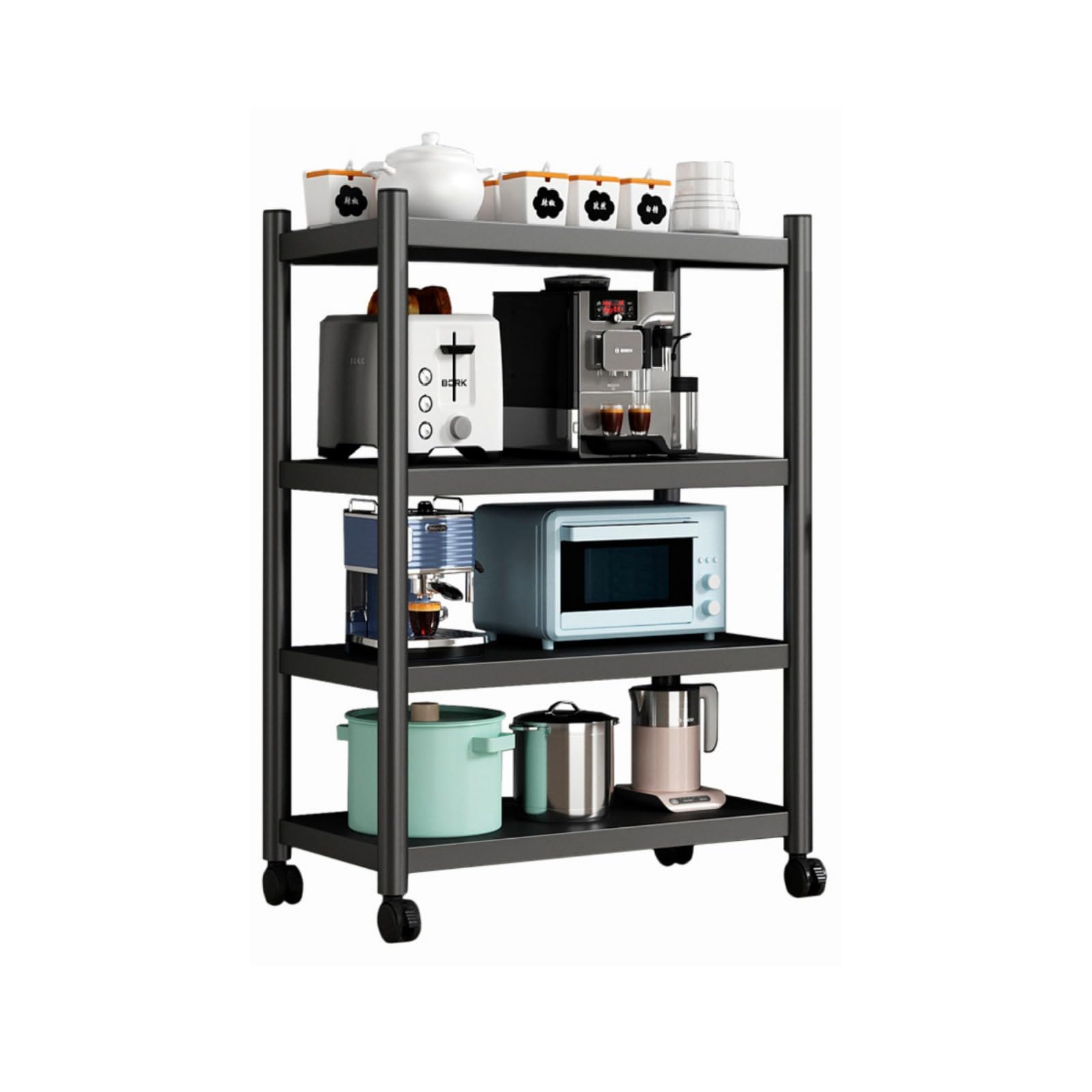 MAGIC SELECT Estantería para Almacenaje,Estante con Ruedas, Estantería de Pie,Repisa Metálica Multiusos, Mueble para Cocina, Baño, Habitación, Garaje, Salón con 4 Baldas de Almacenamiento.