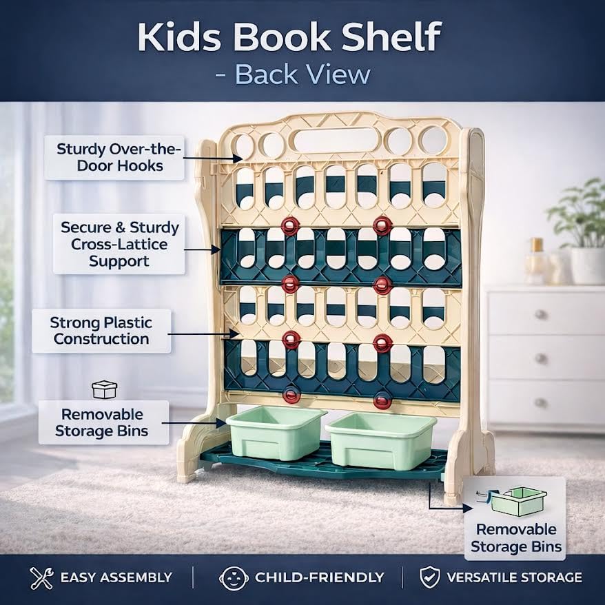 Image of 2 in 1 book shelf Cabinet for kids with toy organizers storage box for Home front facing display Storage bookshelf Rack for kid , 4‑Tier book shelves for kids with Storage Bin for Playroom Montessori