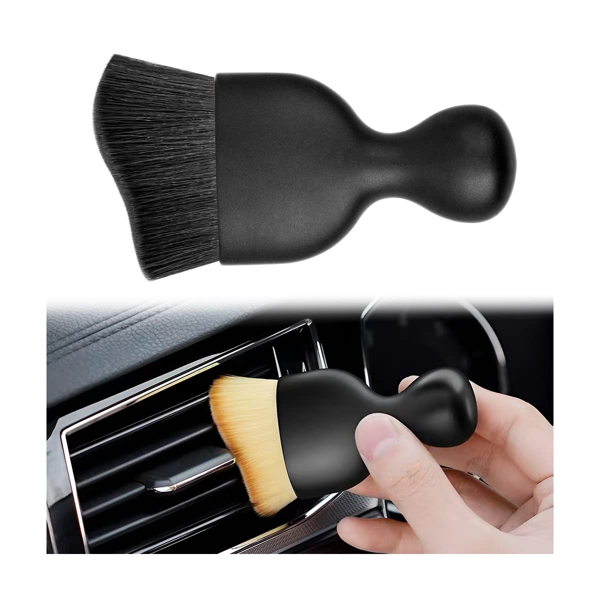 BELOMI Car Detailing Brush, Auto Interior Dusting Brush, Car Soft Bristle Cleaning Tool, Universal Car Interior Crevice Brush for Dashboard, Air Conditioner Vents, Leather, Computer (Black)