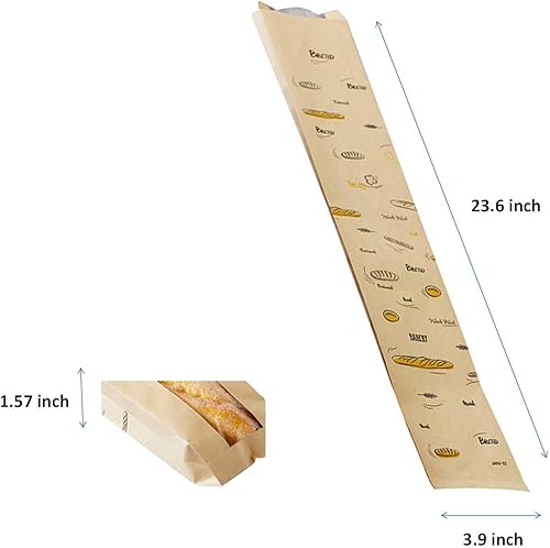 Miniatura 5 de Paquete de 24 bolsas de papel kraft fresco de pan baguette, bolsas de embalaje para pan con ventana frontal transpirable (4 x 1.6 x 23.6 pulgadas) y