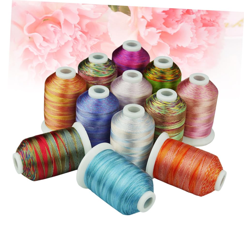 Fil à Broder Machine en Polyester, 12 Rouleaux 12 Couleurs, 1000m