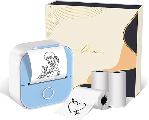 ASprink Impresora de calcomanías sin tinta con 3 rollos de papel, mini impresora T02, mini impresora adhesiva, impresora térmica, mini impresora