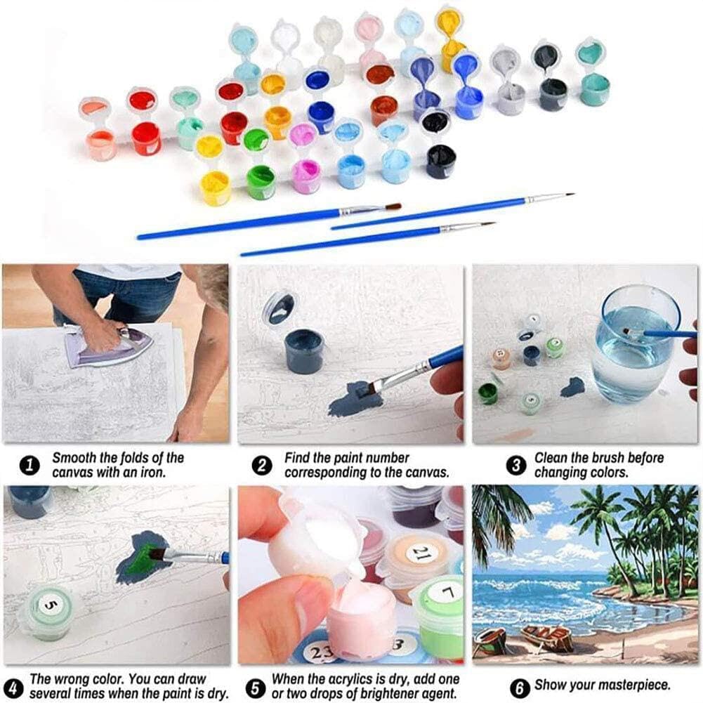 Ekuxom 6 Pack Paint by Numbers Kit for Adults Beginner, 12x16 inch Beach Adult Paint by Number Kits on Canvas, DIY Beach Painting by Numbers for Adults Home Wall Decor