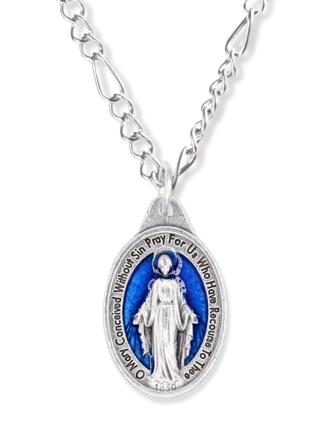 Gifts Catholic, Inc. Bulk Pack of 10! Miraculous Medal Mary Charm English with Rich Blue Enamel and a Silver Oxidized Finish - 1" Christian Pendant for Necklace - Made in Italy