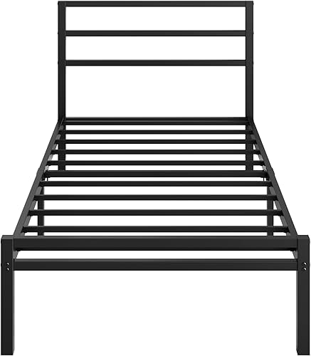 Miniatura 9 de Base de cama individual de 12 pulgadas con cabecero y estribo, marco de cama de plataforma de metal clásico, tamaño individual, no necesita somier,