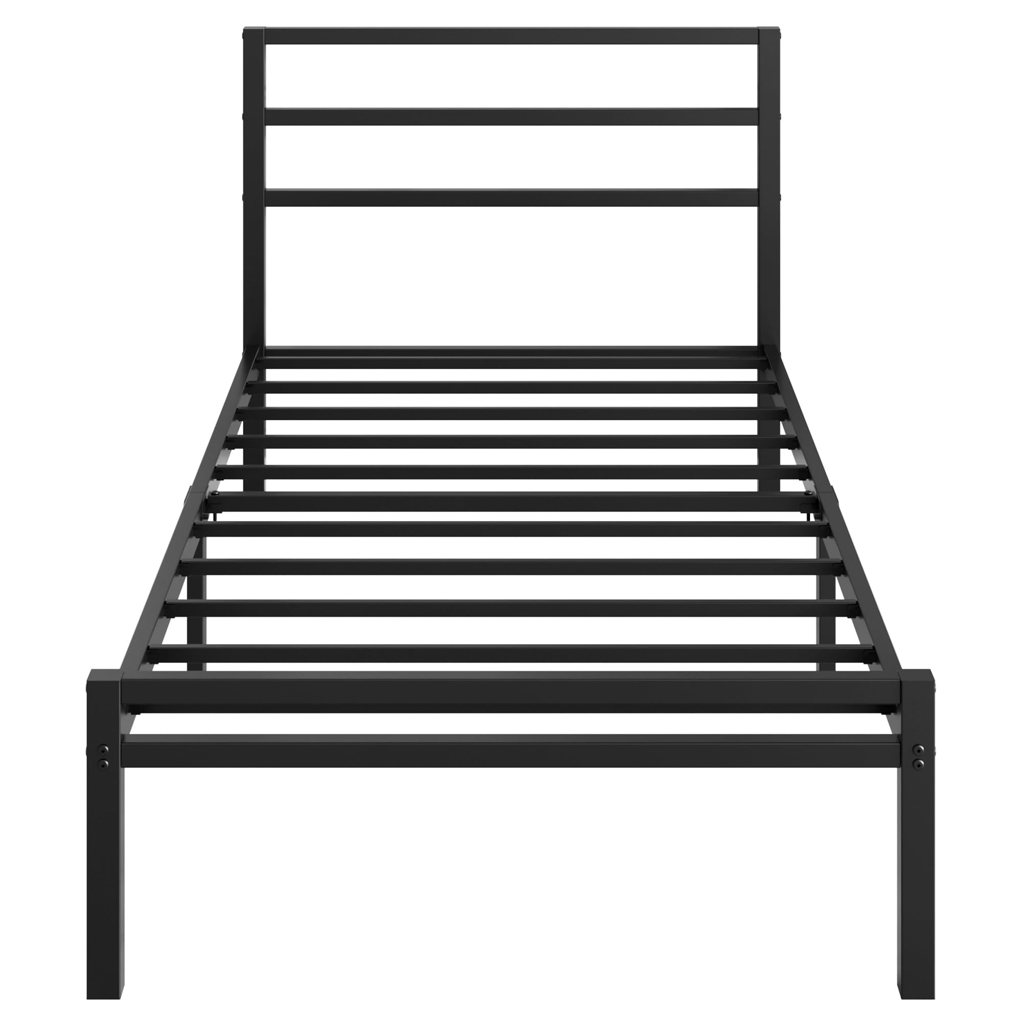 Lutown-Teen Einzelbett 90 x 200 cm mit Kopfteil und Fußteil, 30cm Höhe Metallbett mit Lattenrost aus Metall, Metallbett Einzelbetten Bettrahmen, Stauraum unterm Bett, Leichte Montage, Schwarz