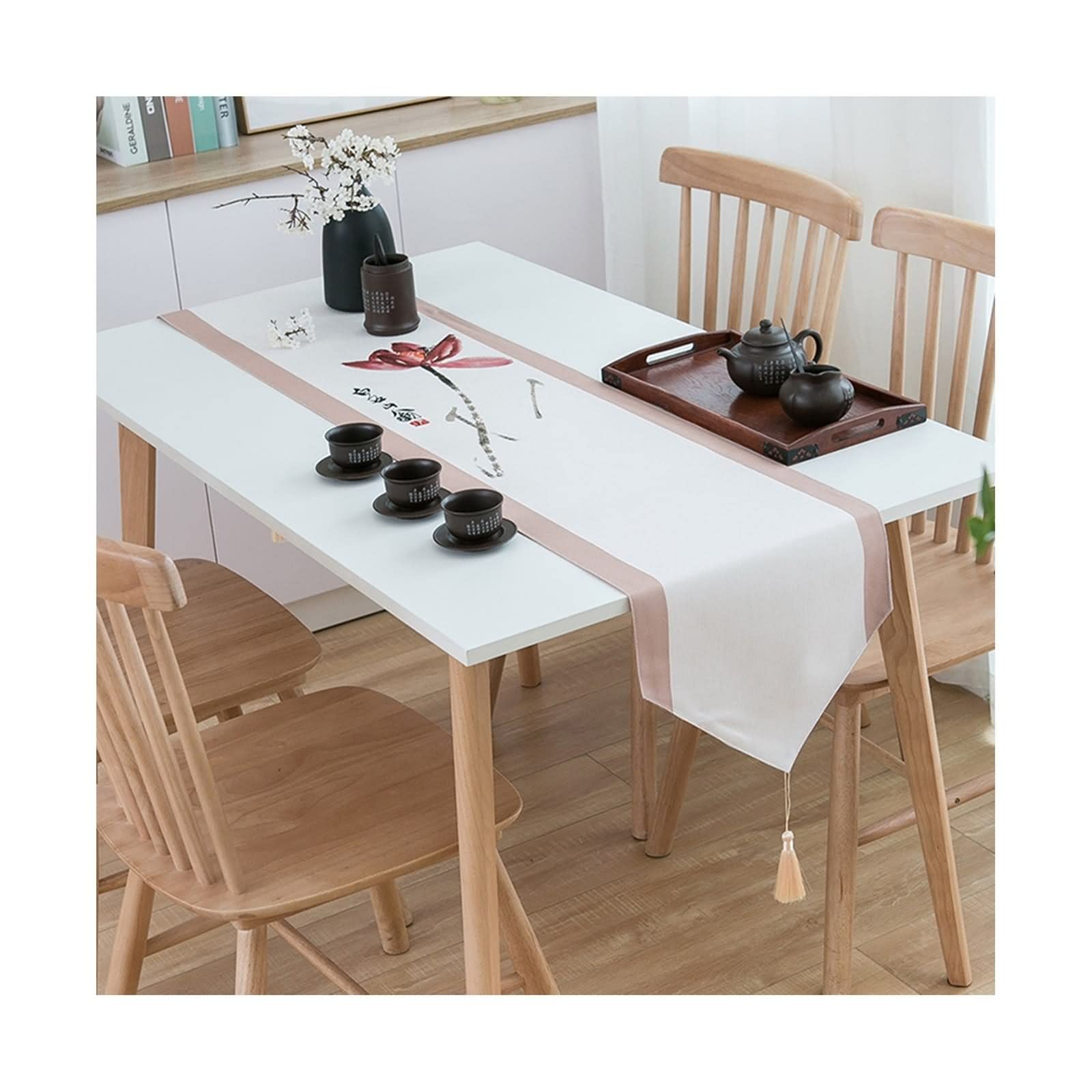 Runner da tavolo, lavabile, tovaglia natalizia in poliestere, motivo floreale classico, bianco, E 33 x 220 cm, per cene, decorazione fattoriale