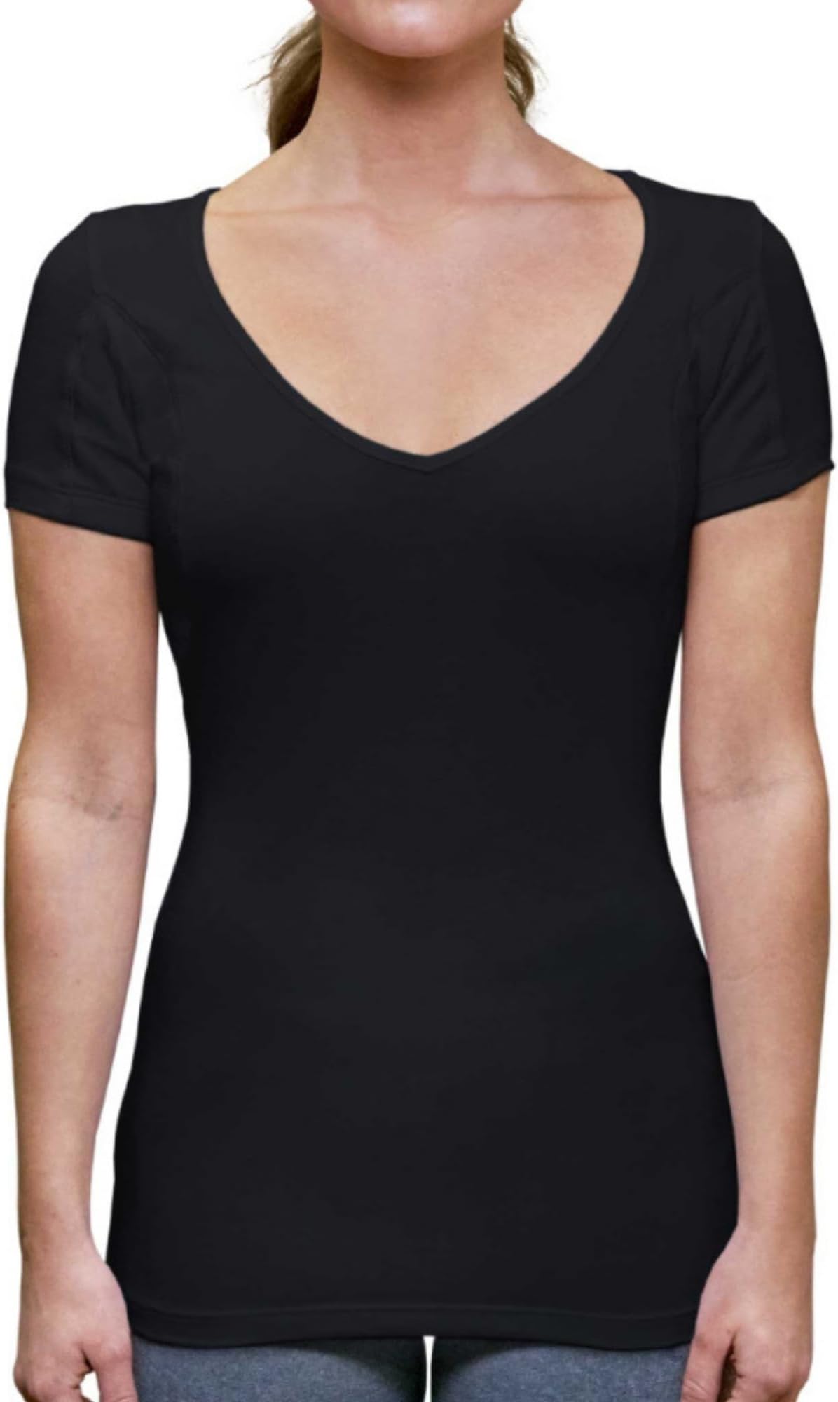Women's Sweatproof Undershirt - Deep V Neck - Slim Fit - with Sweat Pads