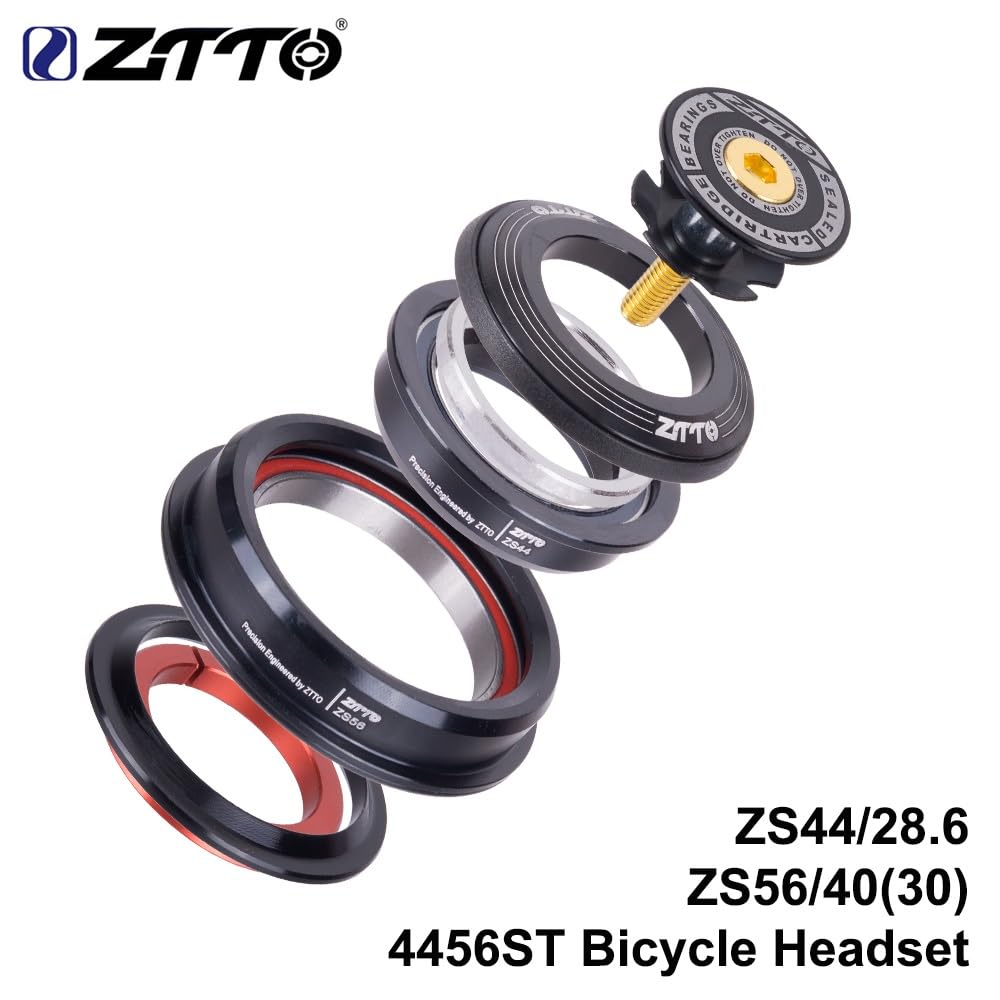 ZTTO Bike Headset, 44mm 56mm MTB Threadless Sealed Bearing 45 Degree ZS44 ZS56 Tapered Straight Fork Steerer, 4456ST (Black)