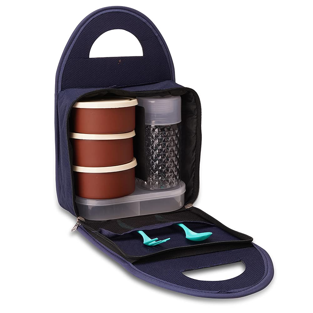 PrimelifeStainless Steel 3 Container and 1 Casserole Set with Plastic Bottle Microwave-Safe Lunch Box with Bag for Adults and Kids (BT+)