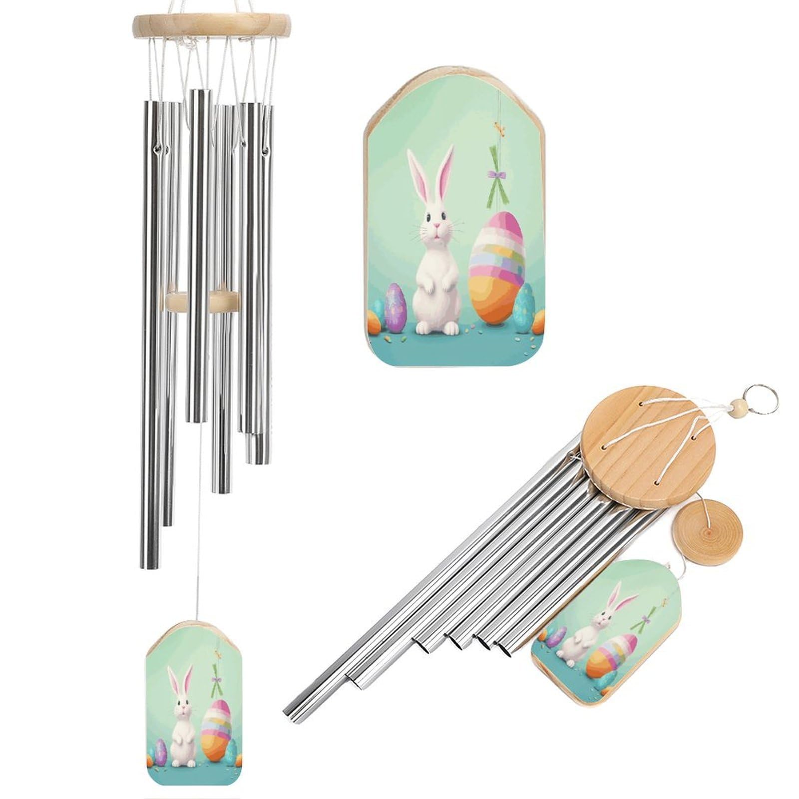 Btcowzrv Style Happy Easter Egg Rabbit Wind Chimes For Outside, Hanging Windchimes With 6 Aluminum Tubes, Memorial Wind Chime For Patio Backyard Garden And Outdoor Decor