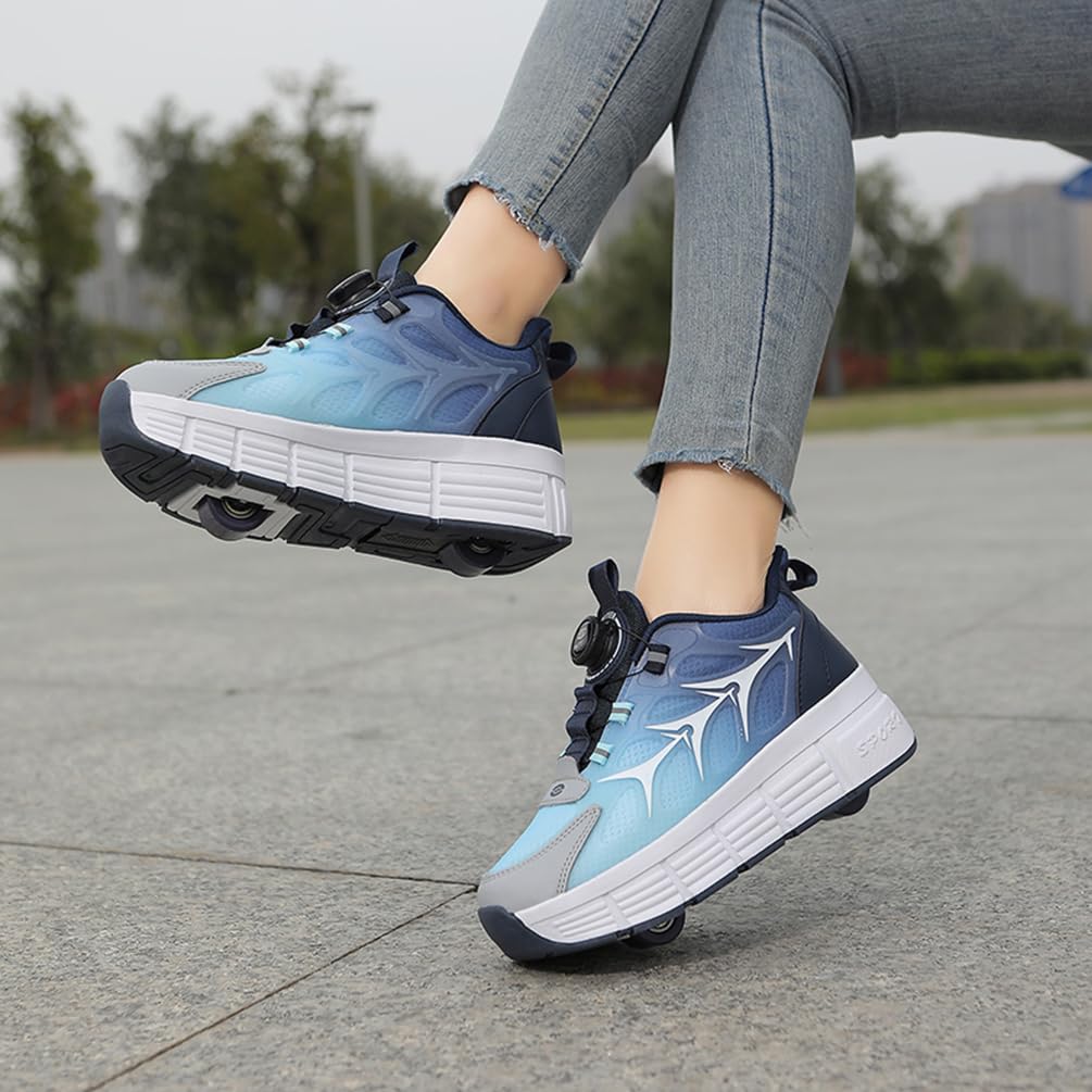 Chaussures de Skateboard Fille Garçon Patins à roulettes Chaussures à roulettes Enfants Filles Patins de Skate à roulettes Sneakers Baskets 2 en 1 Chaussures de Sport avec Roues