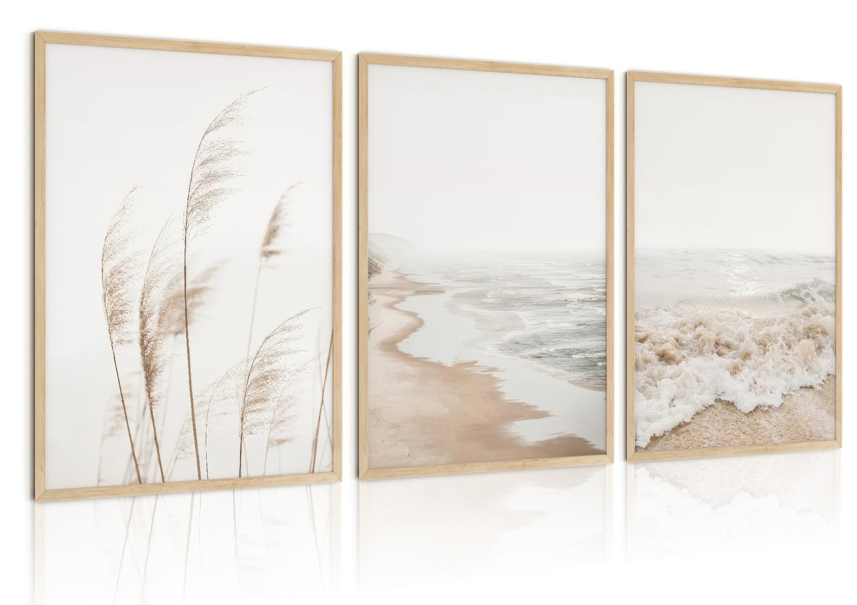 HDXUFJQ Neutral Beach Coastal Wall Art Beach Boho Botanical Pampas Grass Posters Minimalist Nature Landscape Canvas Wall Decor Summer Ocean Prints