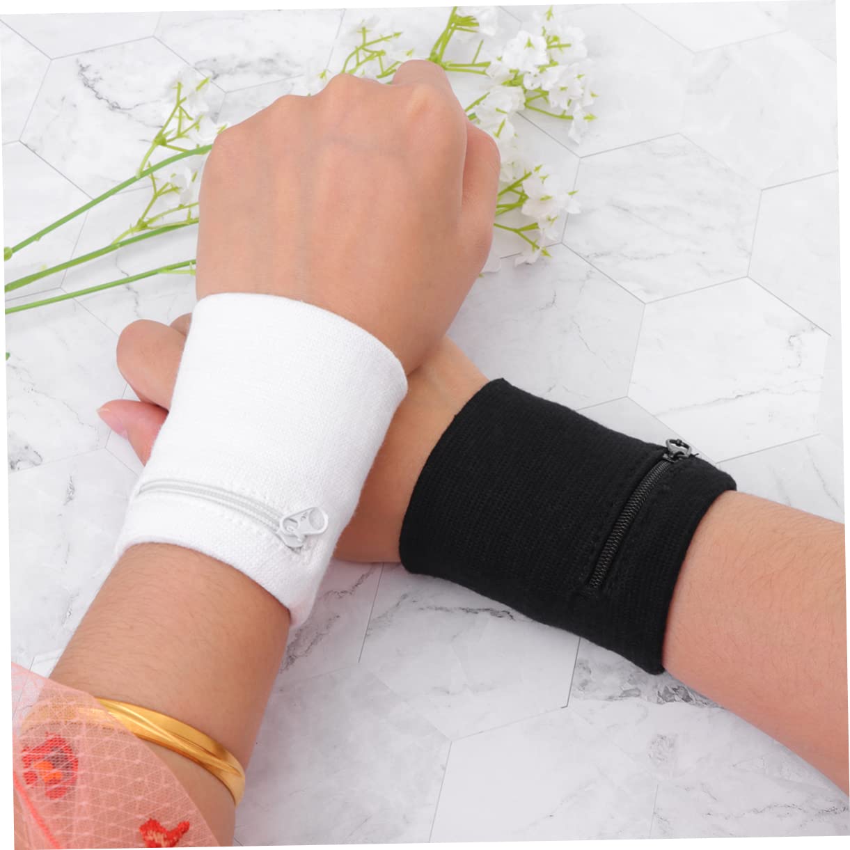 Happyyami 12piezas Muñequeras Deportivas Cremallera y Compartimento para Claves y Monedas Pulseras Transpirables para Correr Ciclismo y Senderismo Unisex