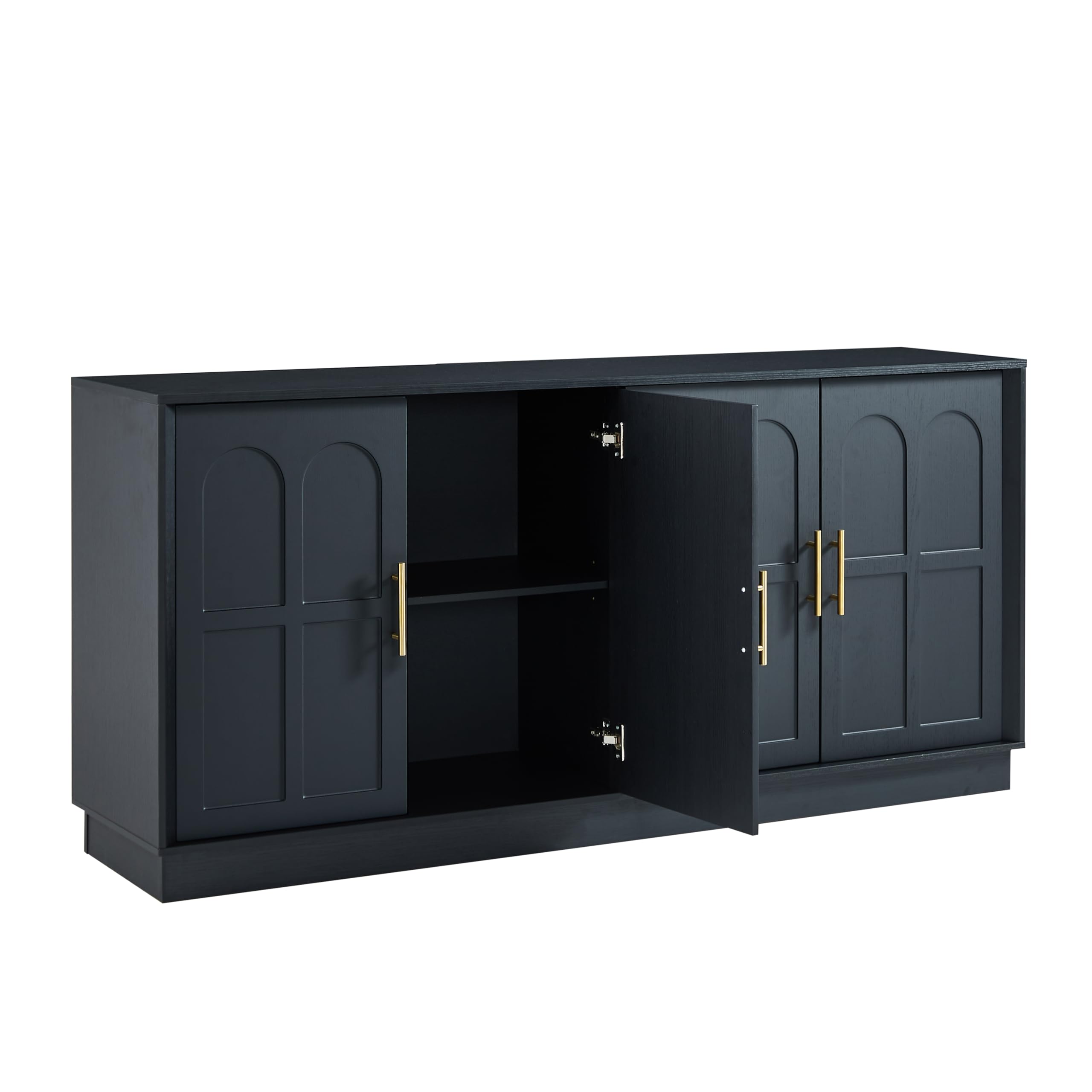 BTM Extra großes Sideboard mit Stauraum, Moderne Vitrine gewölbter Front, 169 cm Langer TV-Schrank, geeignet für Wohnzimmer/Küche/Esszimmer/Flur, schwarz,169x40x80cm