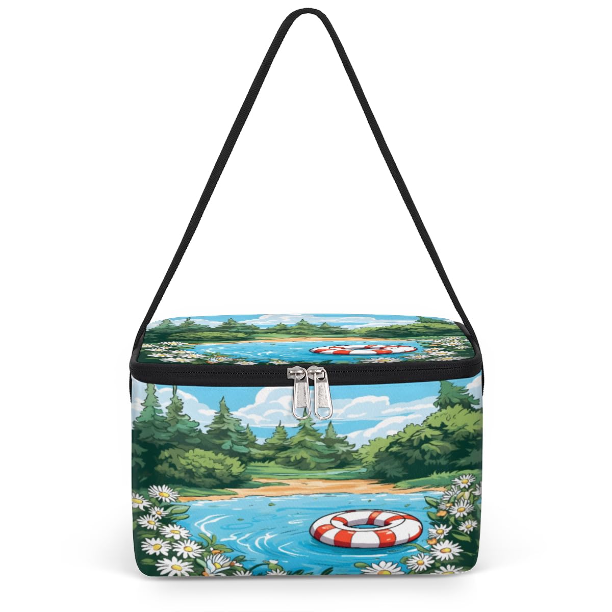 GzLeyigou Summertime Relaxation Lunch Bags for Women Men 9 Cans, Hot & Cold Food Delivery Bag Insulated Grocery Bag Insulated Lunch Box Swimming Ring Cooler Bag for Office Work Picnic Beach