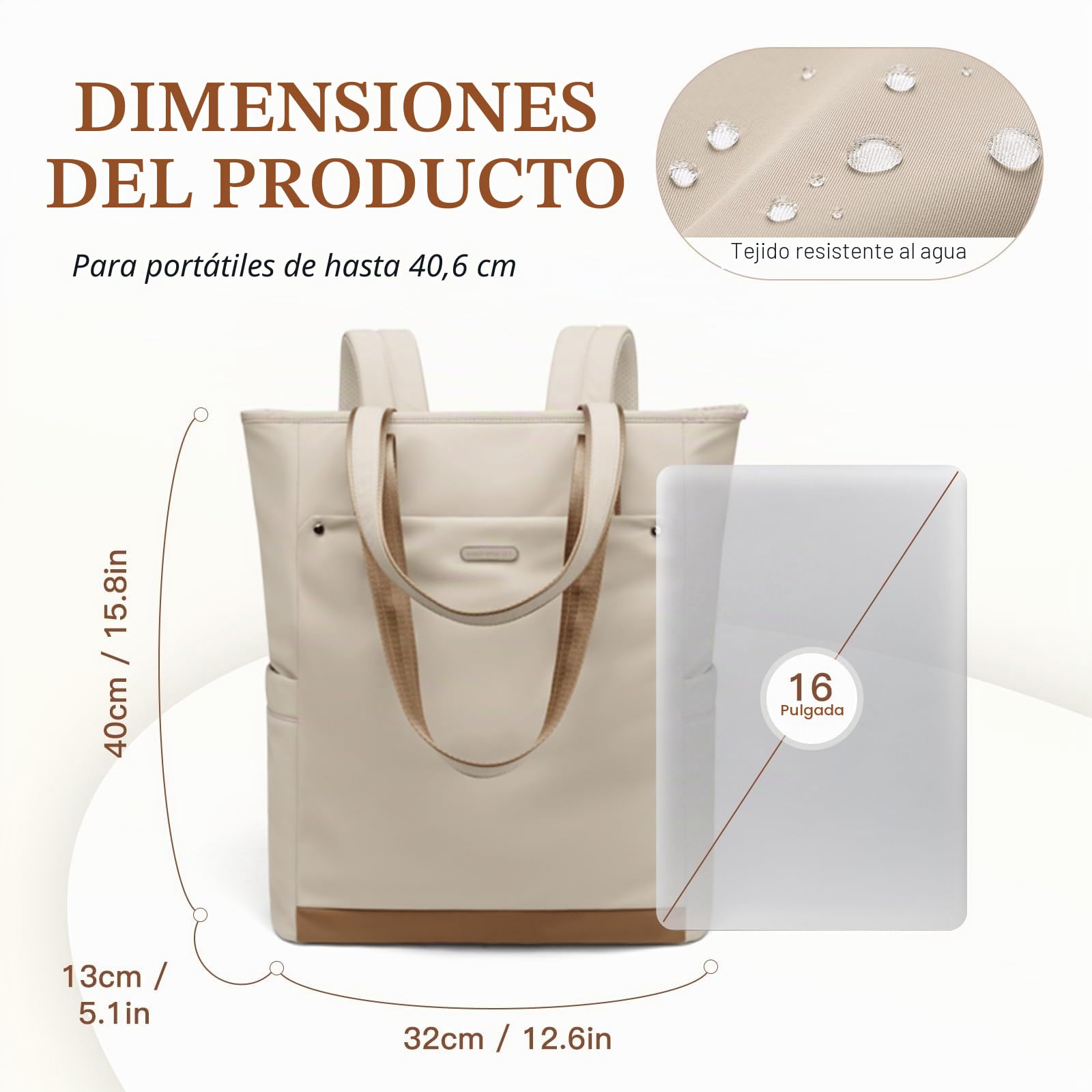 Mochila Portatil Mujer 16 Pulgadas, Mochila Viaje Impermeable Antirrobo Backpack,Mochila Escolar Mochilas para Ordenador Portátil para la Profesora Trabajo Viajes, Albicocca