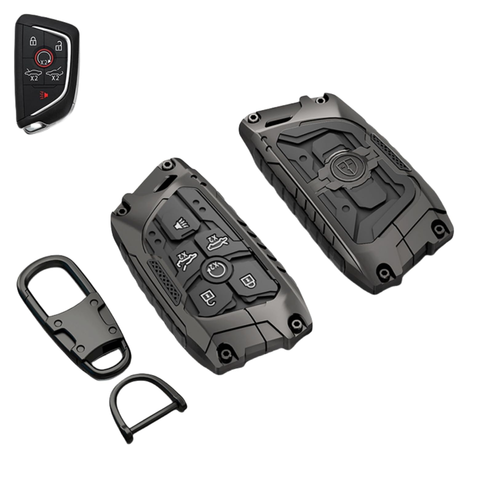 Heavy Metal Key Fob Cover Case Protector for Corvette C8, Keychain, Accessories for 2020 2021 2022 2023 2024 2025 Corvette C8 (6 Buttons)