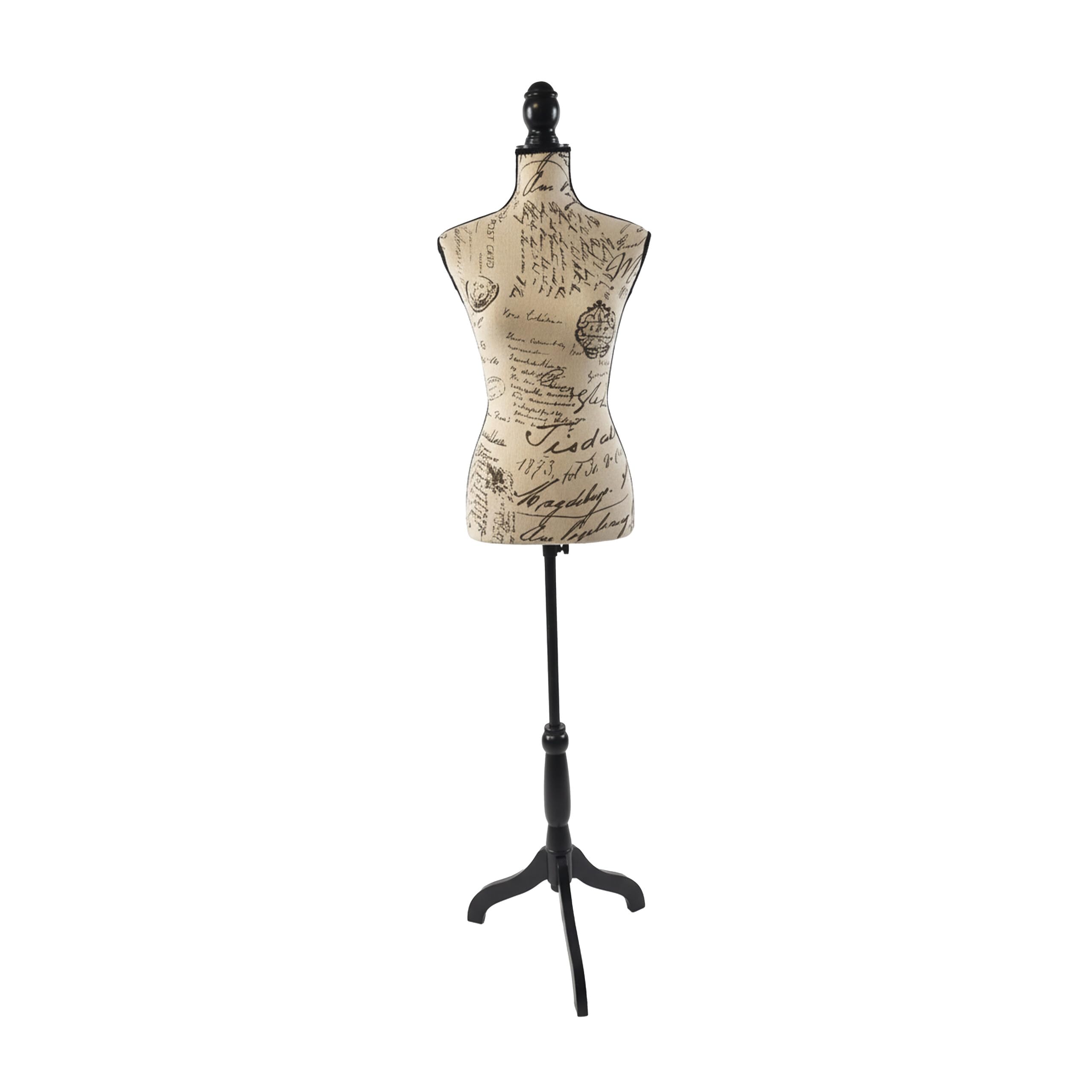 Relaxdays Buste de Couture Femme, réglable 130–167 cm, Pied en Bois, Beige/​Noir, 167 x 41 x 34 cm