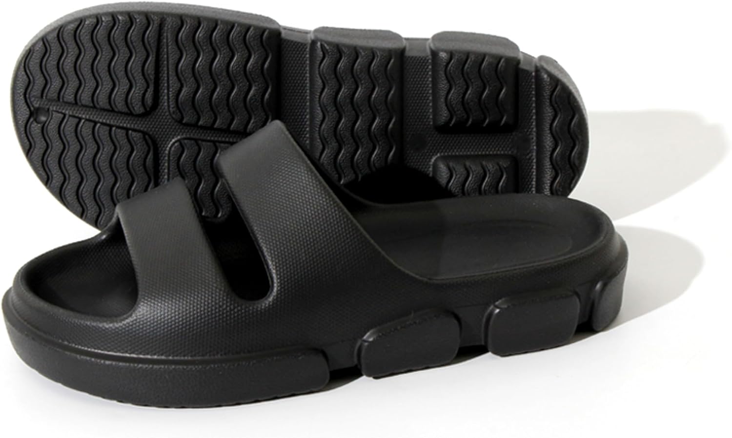 SHEYOUNG Slide Sandals for Women Indoor Outdoor, House Slippers for Woman, Non Slip Rubber Shower Slides, Two Strap Arch Support Sandals Black 8 image 2 of 5 B0D6LV73Y8