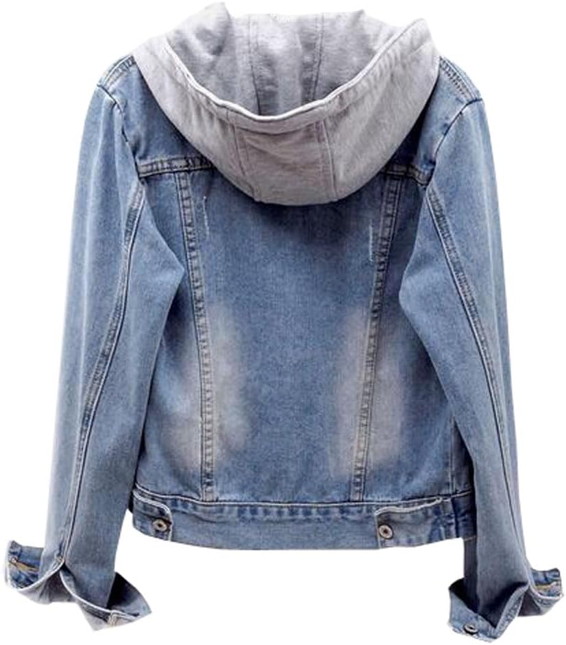 Women's denim long-sleeved Jackets slim-fit Detachable Hoodie Jean Jacket Coats Top