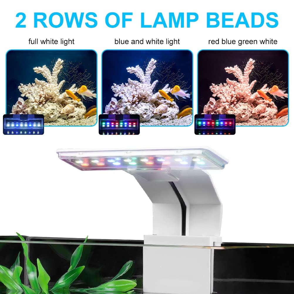 Adiwo Luce per Clip per Acquario, 3 Colori Luce Acquario LED, 9W Mini Lampada per Acquario a Led per 6 mm di Spessore Acquario, 16 LED Acquario, per Illuminazione Acquario (Bianco)