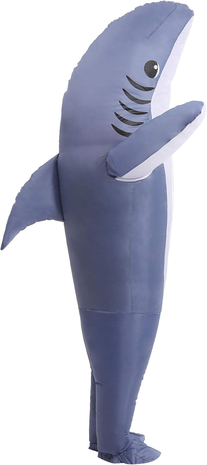 IHGYT Inflatable Shark Costume Air Blow up Jaws Jumpsuit Fancy Dress Funny Carcharias Suit for Cosplay Party