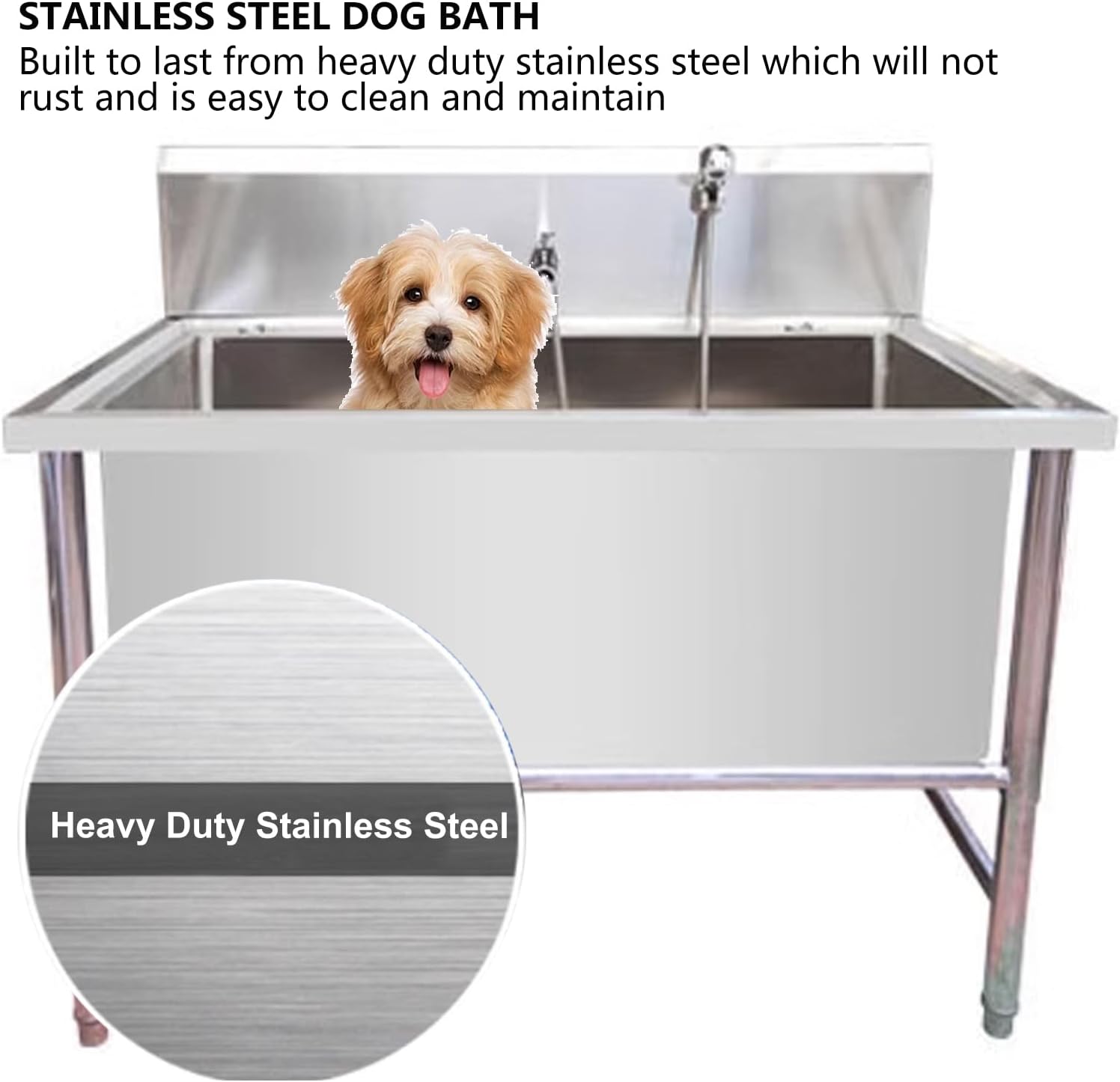 Pet Grooming Bathtub Stainless Steel Dog Wash Station for Large Dogs Dog Wash Station with Telescopic Tap (31 Inches) ()