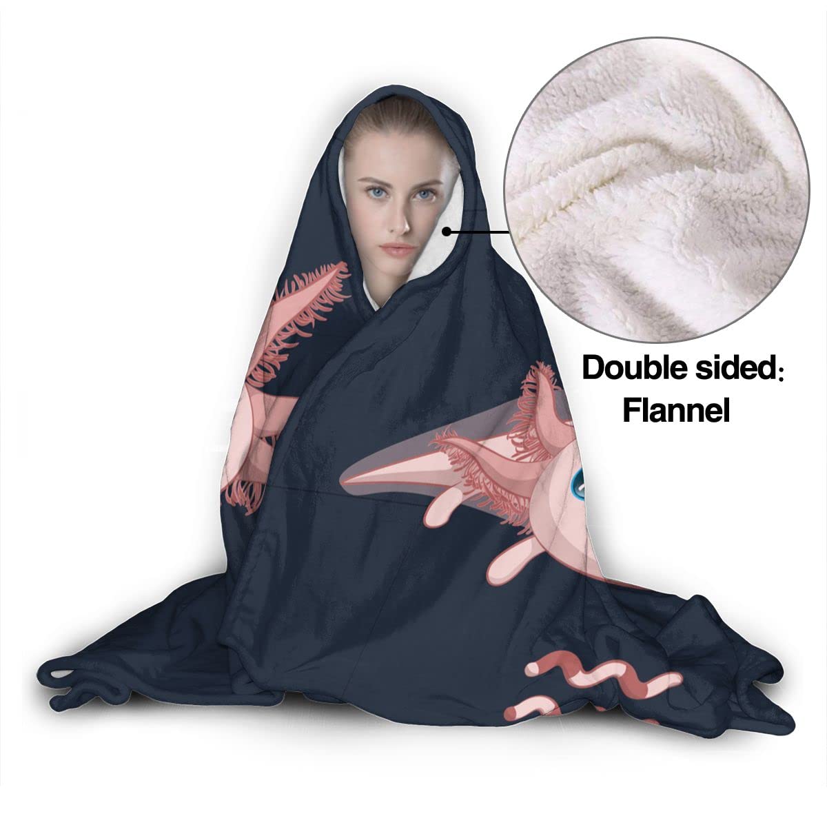 Axolotl Decke mit Kapuze, weicher und leichter Flanell, geeignet für Bett, Wohnzimmer und Reisen, 203,2 x 152,4 cm, für Audlt