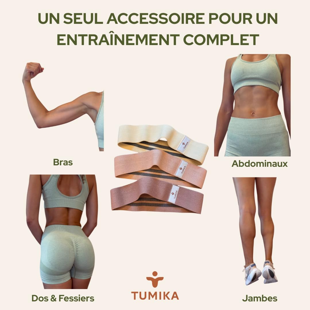 Tumika Bande Élastique Musculation Coffret 2 ou 3 Bandes Résistance Premium Renforcement Pilates Fitness Antidérapantes